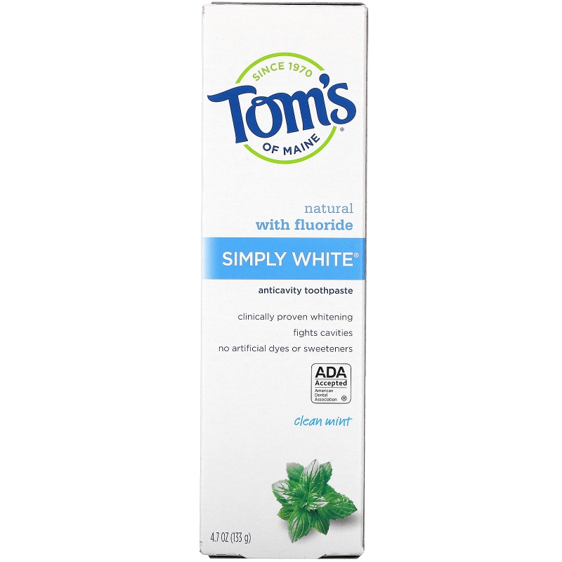 Tom's of Maine, Simply White, зубная паста со фтором, чистая мята, 4,7 унции (133 г)