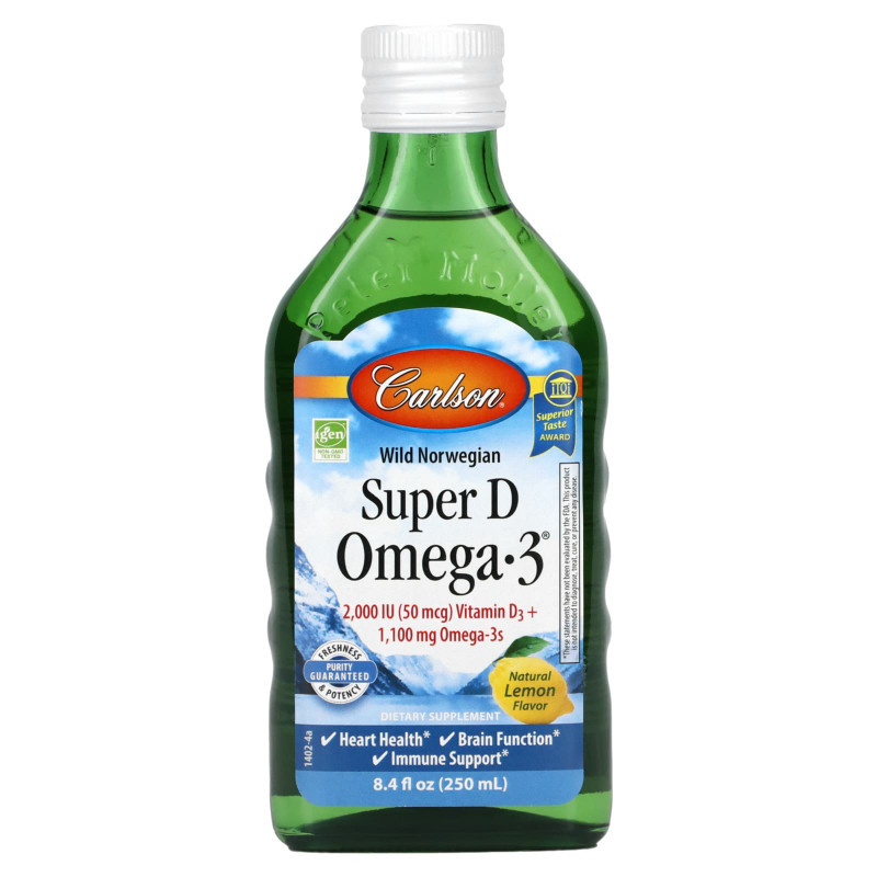 Carlson Labs, Norwegian Super D Omega·3, Natural Lemon Flavor, 8.4 fl oz (250 ml)