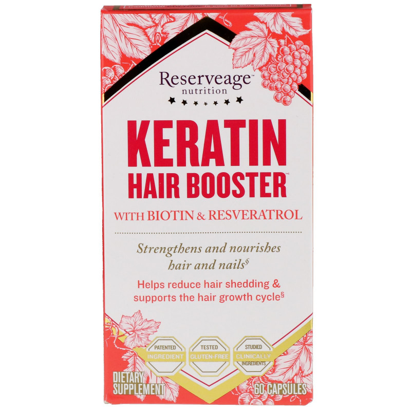 ReserveAge Nutrition, Keratin Hair Booster, с биотином и ресвератролом, 60 капсул