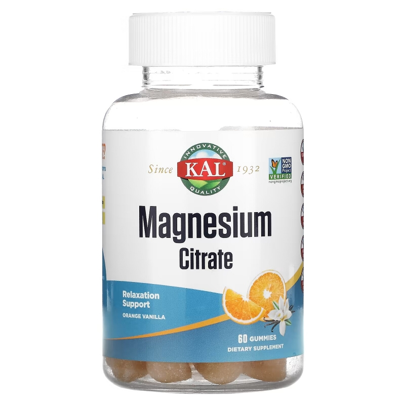 KAL, Magnesium Citrate, Orange Vanilla, 60 Gummies