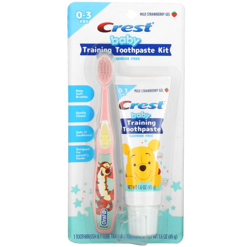 Crest, Baby Training Toothpaste Kit, Soft, 0-3 Years, Winnie the Pooh, Mild Strawberry, 1 Kit