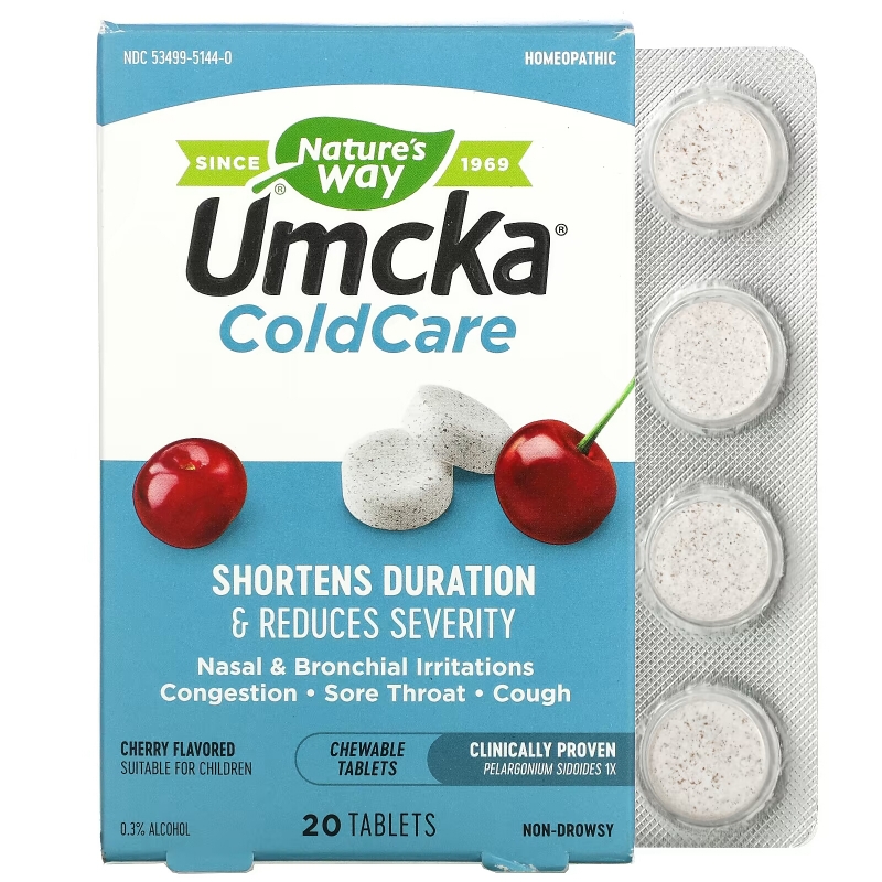 Nature's Way, Umcka, ColdCare, Cherry, 20 Chewable Tablets