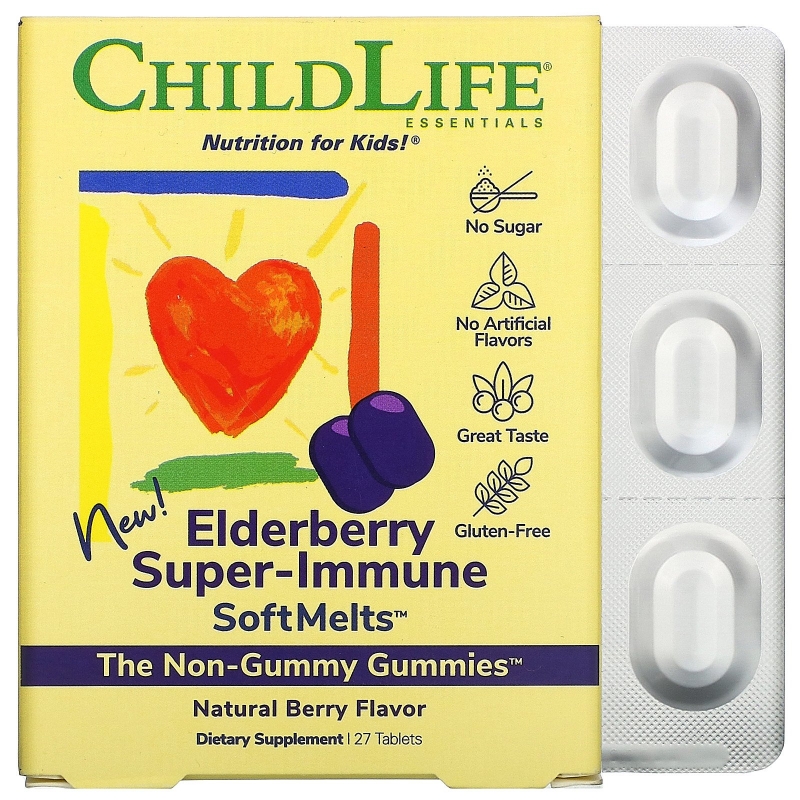 ChildLife, Elderberry Super-Immune SoftMelts, натуральный ягодный вкус, 27 таблеток