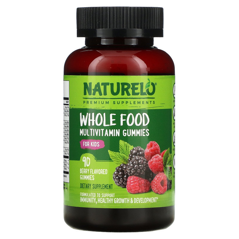 NATURELO, Whole Food Vitamin Gummies for Kids, Berry Flavored, 90 Gummies