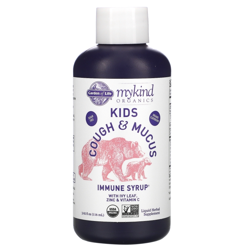 Garden of Life, Mykind Organics, Kids Cough & Mucus, Immune Syrup with Ivy Leaf, Zinc & Vitamin C, 3.92 fl oz (116 ml)