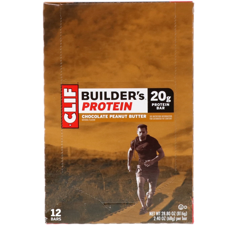 Clif Bar, Протеиновый батончик Builder, шоколадное арахисовое масло, 12 батончиков, 68 г (2,4 унции) каждый