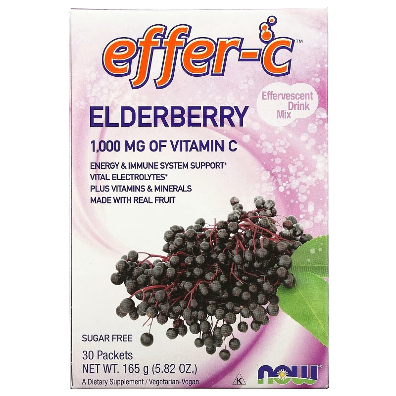 Now Foods Effer-C шипучий напиток с бузиной 30 пакетов по 5,5 г каждый