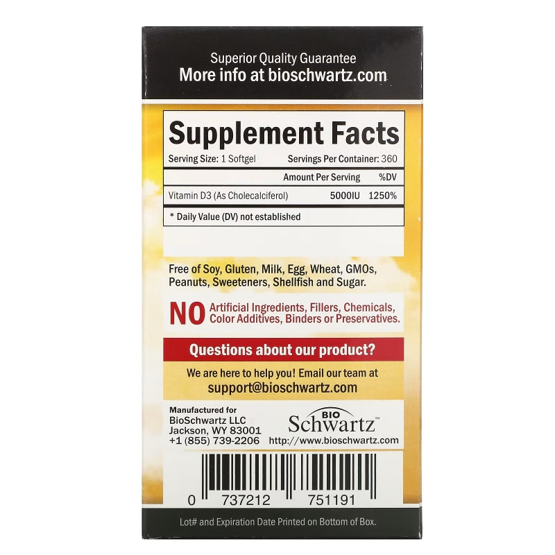 BioSchwartz, Superior Strength Vitamin D3, 5,000 IU, 360 Softgels