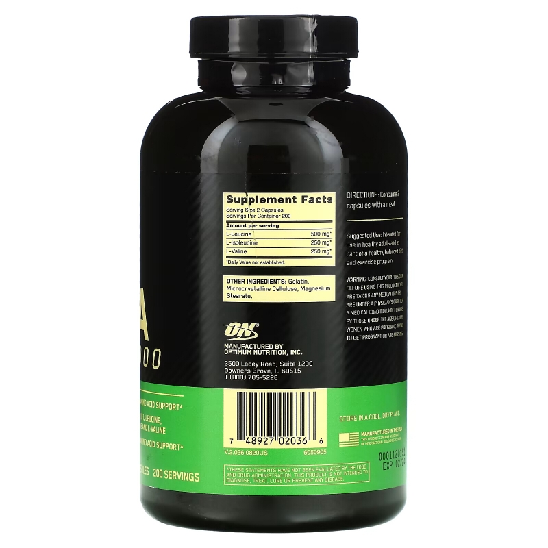 Optimum Nutrition, BCAA 1000, 500 mg, 400 Capsules