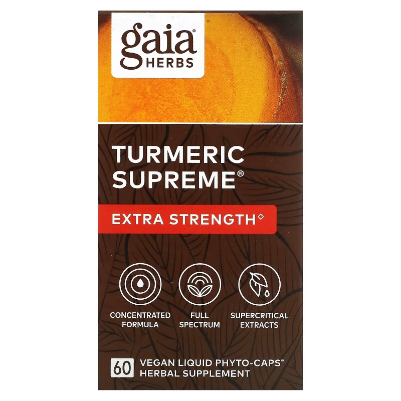 Gaia Herbs, Куркума Supreme, увеличение силы, 60 вегетарианских Phyto-Caps, заполненных жидкостью