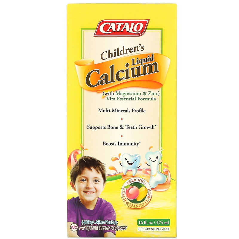 Catalo Naturals, Children's Liquid Calcium with Magnesium & Zinc, Peach and Mango, 16 fl oz (474 ml)