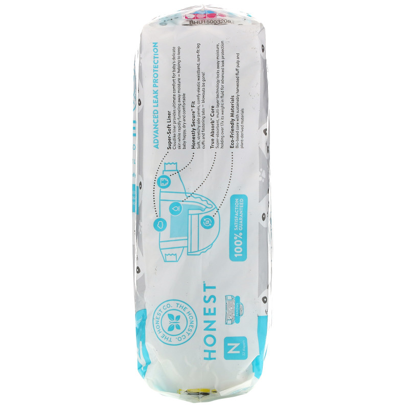 The Honest Company, Honest Diapers, Super-Soft Liner, Newborn, Pandas, Up to 10 Pounds, 32 Diapers