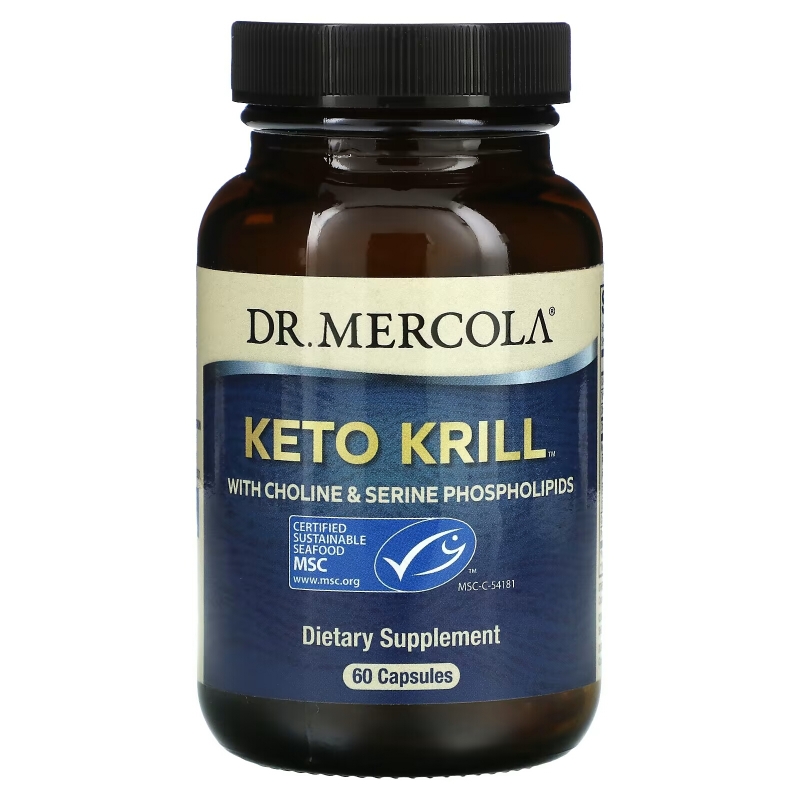 Dr. Mercola, Keto Krill, масло криля с холином и сериновыми фосфолипидами, 60 капсул