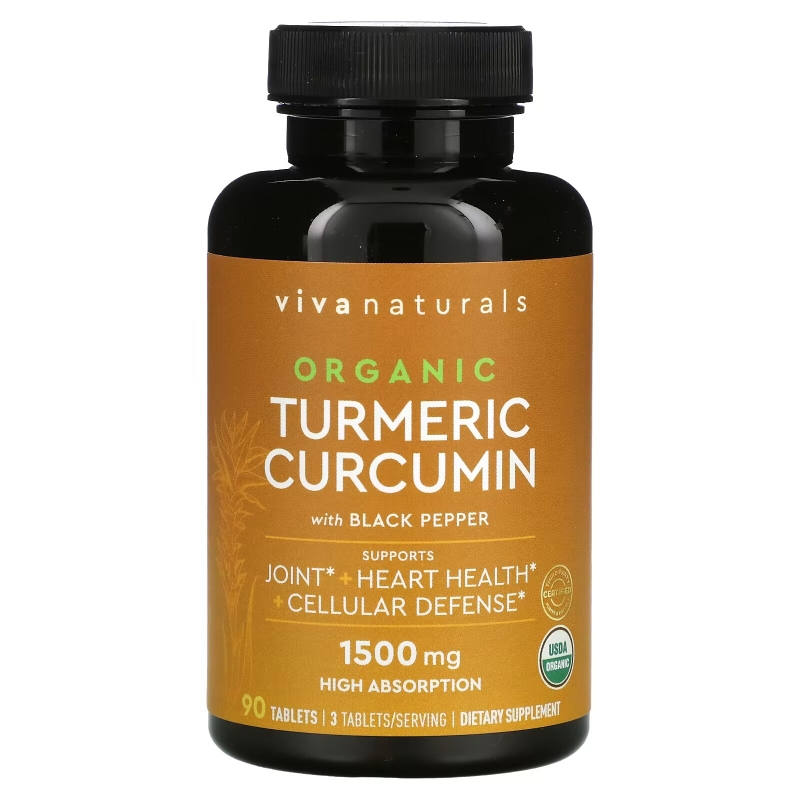 Viva Naturals, Organic Turmeric Curcumin with Black Pepper, 500 mg, 90 Tablets