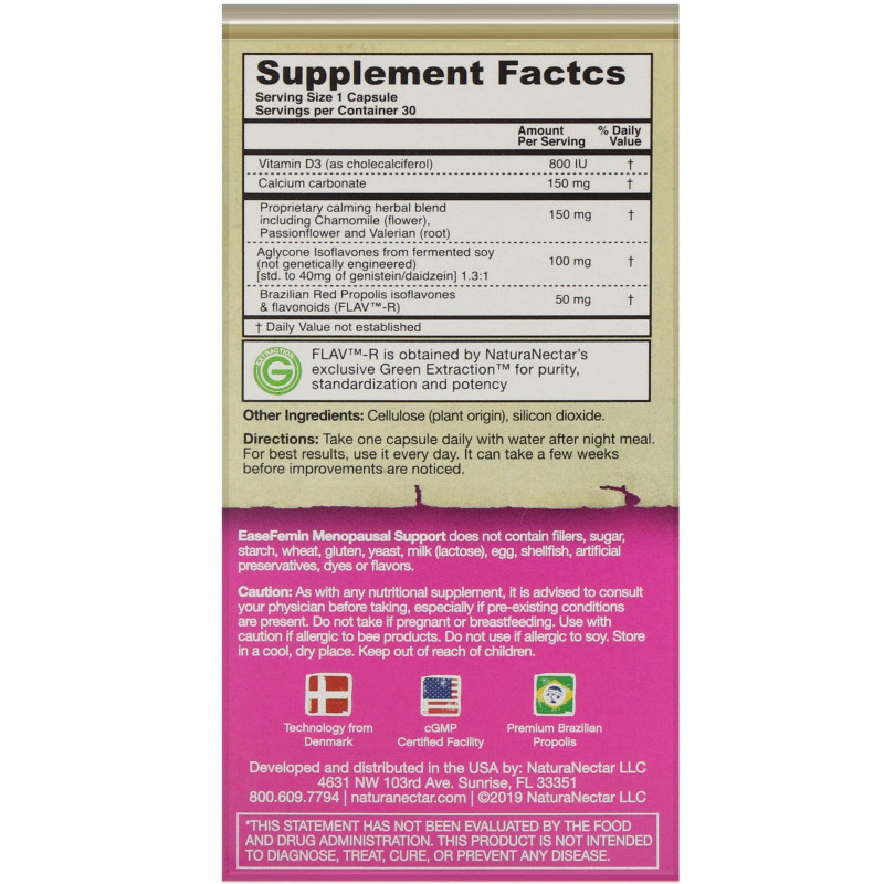 NaturaNectar, EaseFemin, Menopausal Support, 30 Vegetable Capsules