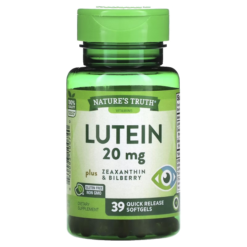 Nature's Truth, Lutein plus Zeaxanthin & Bilberry, 20 mg, 39 Quick Release Softgels