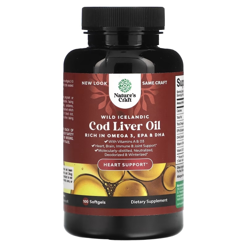 Natures Craft, Wild Icelandic Cod Liver Oil, 100 Softgels