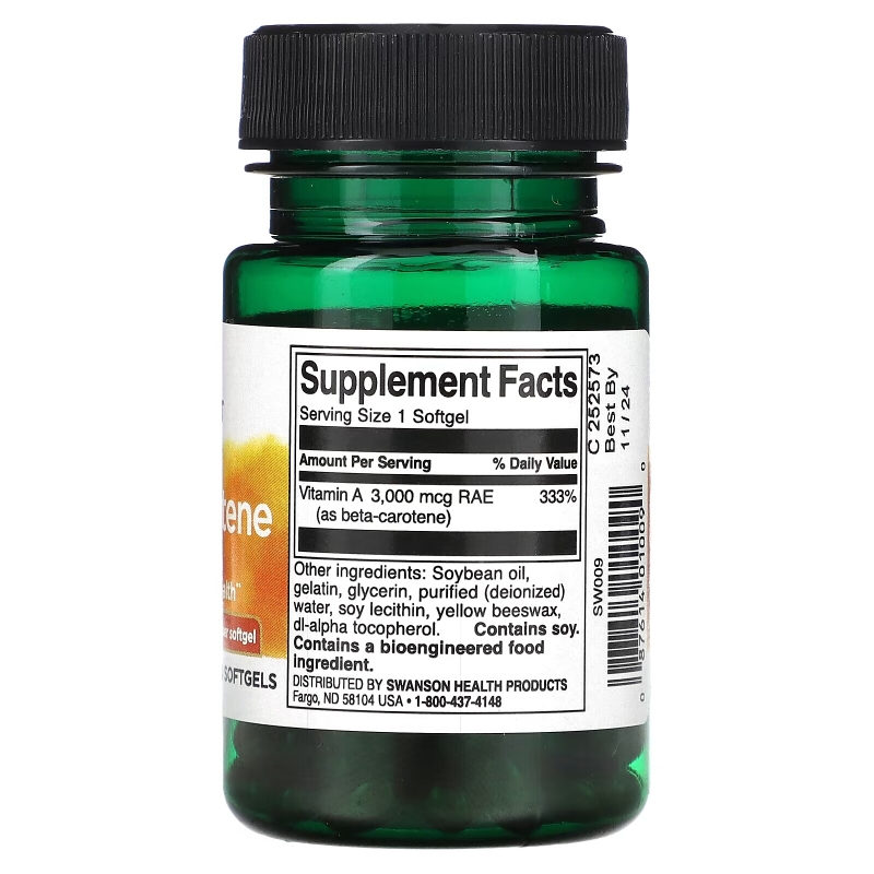 Swanson, Beta Carotene, 10,000 IU (3,000 mcg RAE), 100 Softgels