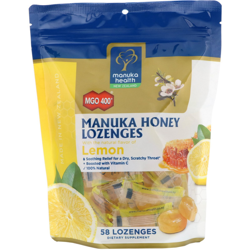 Manuka Health, Manuka Honey Lozenges, Lemon, MGO 400+, 58 Lozenges