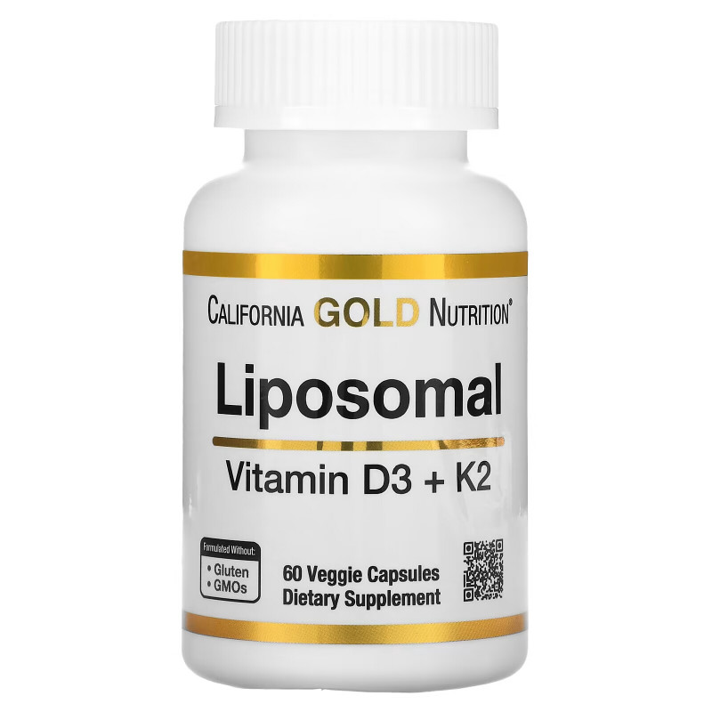 California Gold Nutrition, Liposomal Vitamin K2+ D3, 60 Veggie Capsules